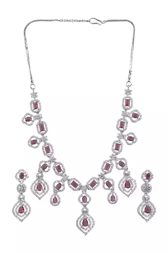 Luxury look red american diamond necklace set