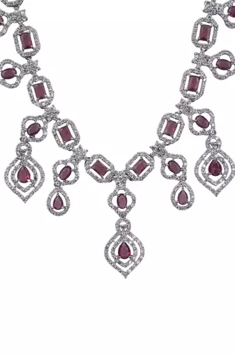Luxury look red american diamond necklace set