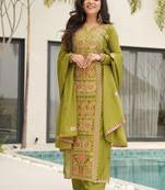 Green Chinon Zari & Thread Embroidered Kurta Set