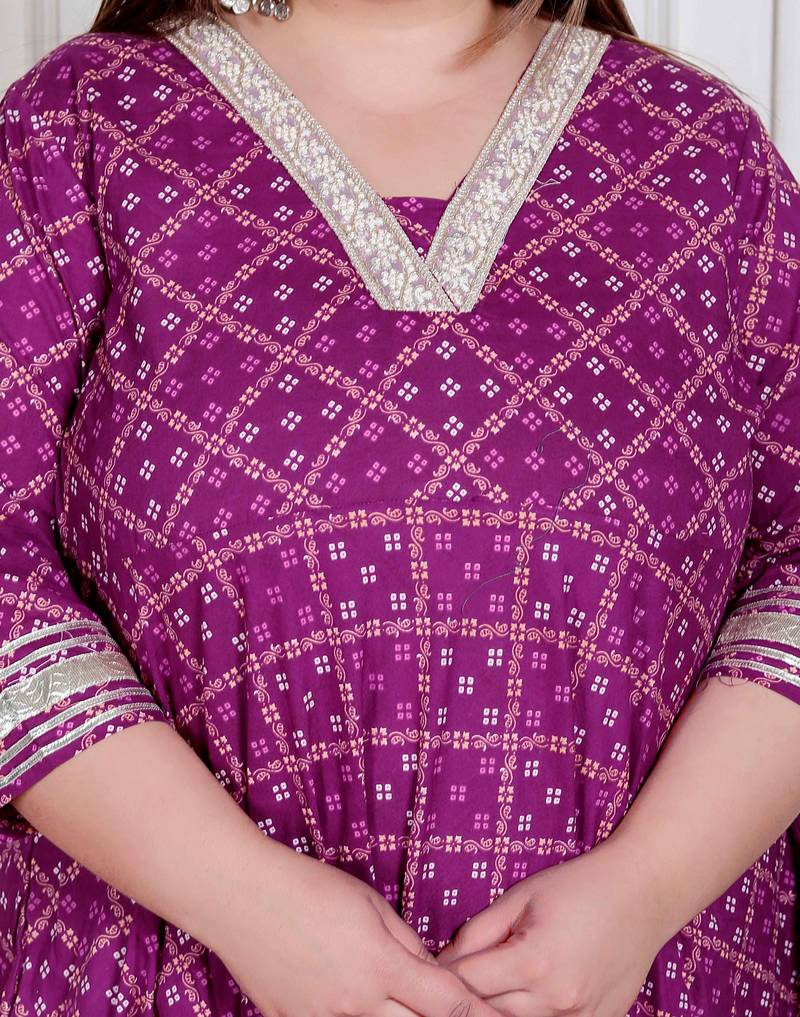   plus size women's bandhani embroidred ethnic anarkali kurta and dupatta