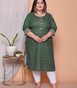   womens plus size green zigzag  print embroidery rayon straight kurti