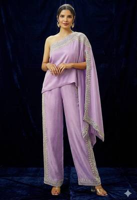 Purple embroidered silk co ord set 1