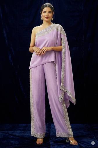 Purple embroidered silk co ord set