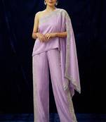 Purple embroidered silk co ord set