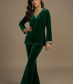 Green embroidered velvet co ord set