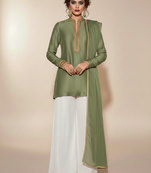 Green embroidered crepe kurta set