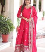 Rani Pink Vichitra Silk Embroidered Gown & Dupatta