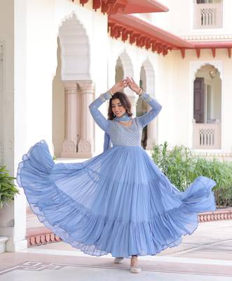 Sky Georgette Sequins & Zari Work Gown with Dupatta 2
