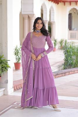 Onion Georgette Sequins & Zari Work Gown with Dupatta 1