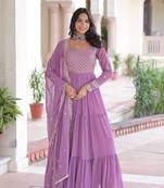 Onion Georgette Sequins & Zari Work Gown with Dupatta