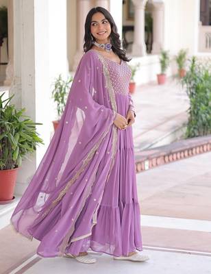 Onion Georgette Sequins & Zari Work Gown with Dupatta 3