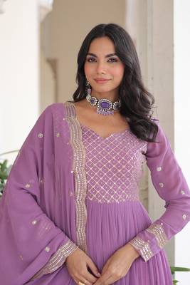 Onion Georgette Sequins & Zari Work Gown with Dupatta 4