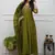 elegant floral embroidered v-neck  cotton kurta set
