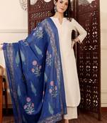 Cream chanderi silk plain kurta pant with printed dupatta kurta pant set