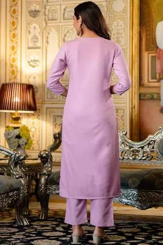 pink viscose rayon heavy thread embroidery kurta pant set with dupatta