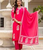 Pink rayon printed kurta pant set