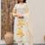 Cream viscose chanderi print with thread embroidery work kurta pant set