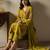Mustard chanderi silk heavy thread embroidery work kurta pant set