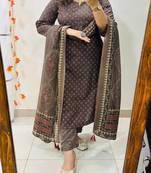 Floral printed round neck pure cotton kurta trouser & dupatta set