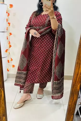floral printed round neck  cotton kurta trouser set