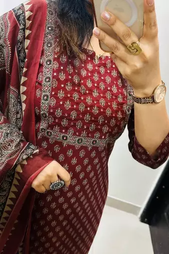 floral printed round neck  cotton kurta trouser set