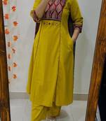 Floral printed v neck pure cotton kurta trouser & dupatta set