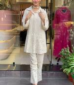 Floral embroidered collar neck chanderi silk co-ord set