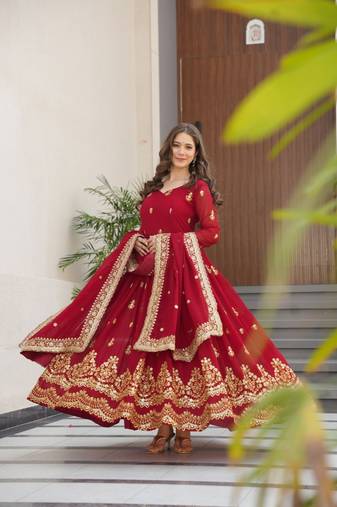 Maroon Embroidered Gown with Dupatta