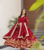 Maroon Embroidered Gown with Dupatta
