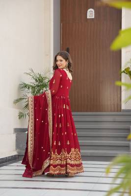 Maroon Embroidered Gown with Dupatta 3