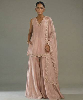 Pink embroidered silk sharara set 1