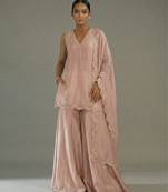 Pink embroidered silk sharara set