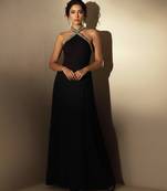Black embroidered satin silk gown
