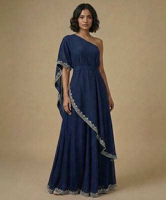 Blue embroidered georgette gown 1
