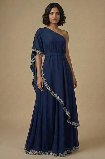Blue embroidered georgette gown