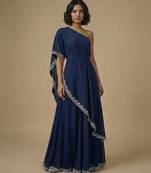 Blue embroidered georgette gown
