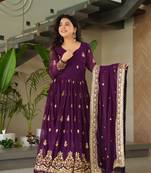 Purple Blooming Embroidered Gown with Dupatta