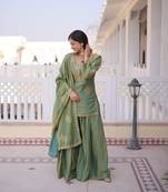 Pista Green Sequins & Zari Work Kurta Sharara Set