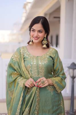 pista green fendi crush zari & sequins embroidered kurta sharara set 4
