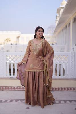 brown fendi crush zari & sequins embroidered kurta sharara set 2