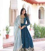 Georgette Sequins & Zari Embroidered Gown with Dupatta
