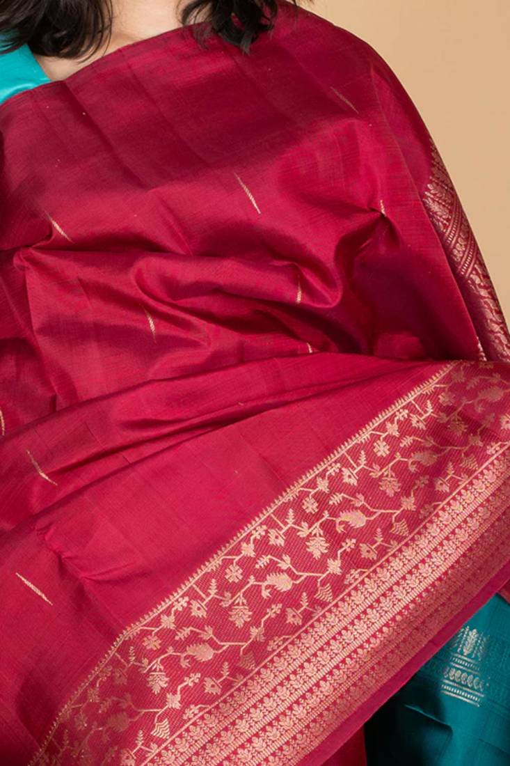 Maroon and green combination silk saree