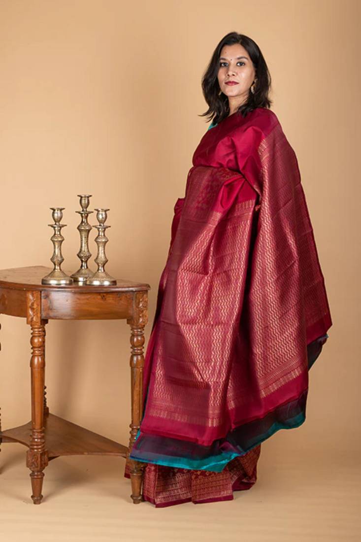 Maroon and green combination silk saree