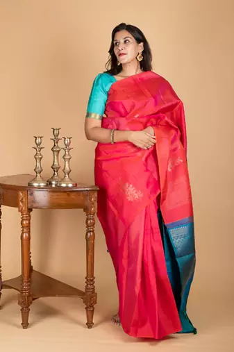 French rose kanjivaram silk saree