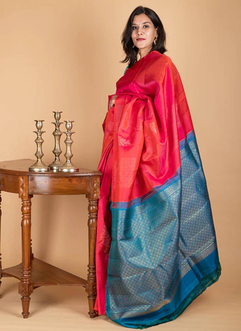 French rose kanjivaram silk saree