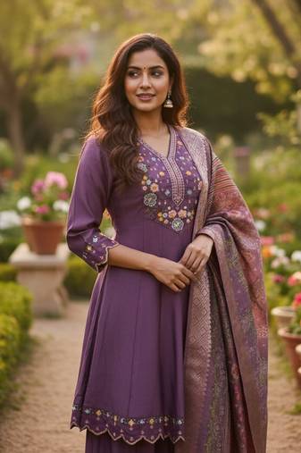 beige cotton silk thread & sequin embroidered salwar suit with elegant dupatta