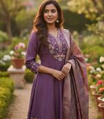 beige cotton silk thread & sequin embroidered salwar suit with elegant dupatta