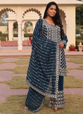 rama georgette thread embroidery chain stitch salwar suit 1