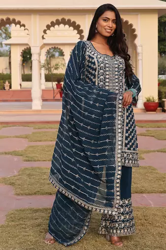 rama georgette thread embroidery chain stitch designer salwar suit