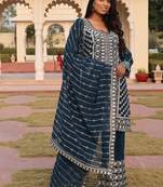 rama georgette thread embroidery chain stitch designer salwar suit